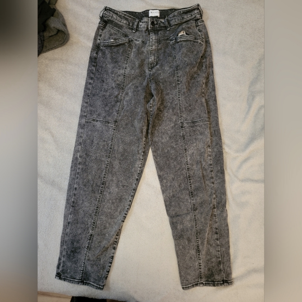 ACID WASH GREY COTTON STRAIGHT LEG MOM JEANS